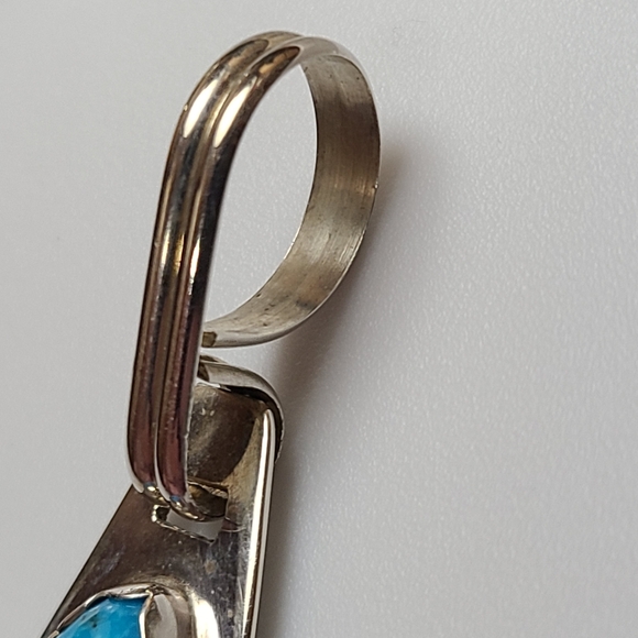 Vintage Turquoise Sterling Silver Pendant HUGE Navajo NA cut Out Design Estate - Picture 4 of 6